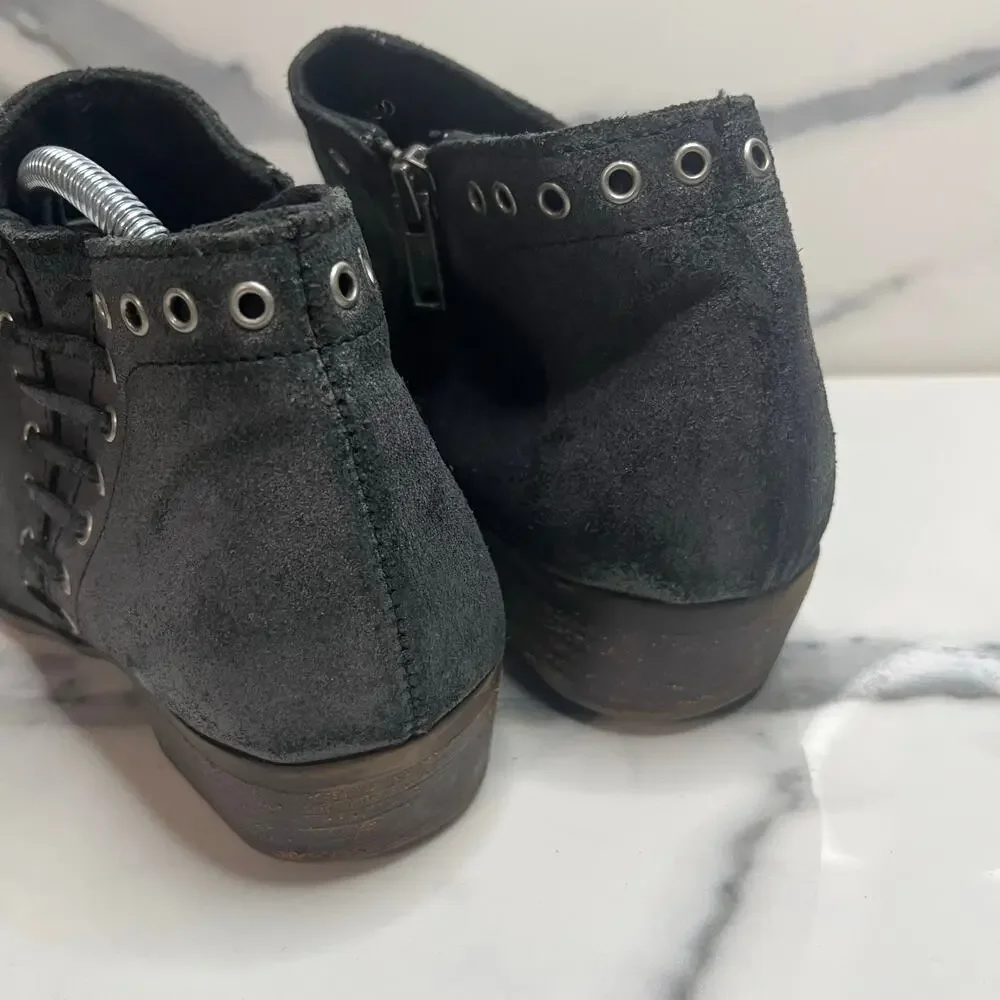 Minnetonka Women's Gray Leather Lace Up Western Whipstitch Brenna Boots Sz 9